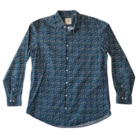Ben Sherman Tailored Skinny Fit Blue Floral Shirt Size 16 (32–33) - Picture 1 of 6